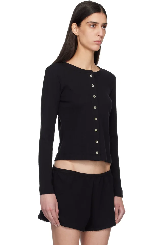 LESET Black Pointelle Classic Crew Cardigan, photo 2 of 2 from SSENSE