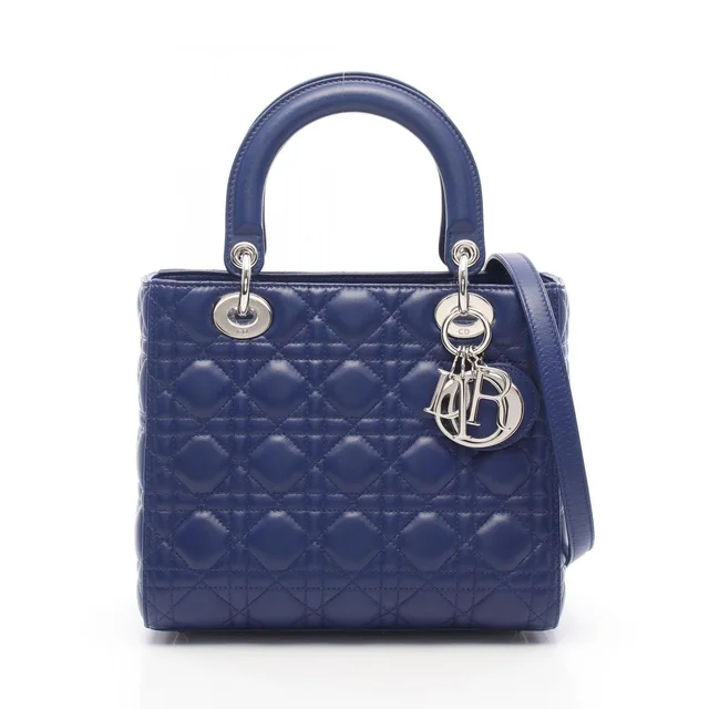 Handbag Lady Dior Cannage 2-Way Blue Leather Tote Bag in Blue Leather from The Reluxe