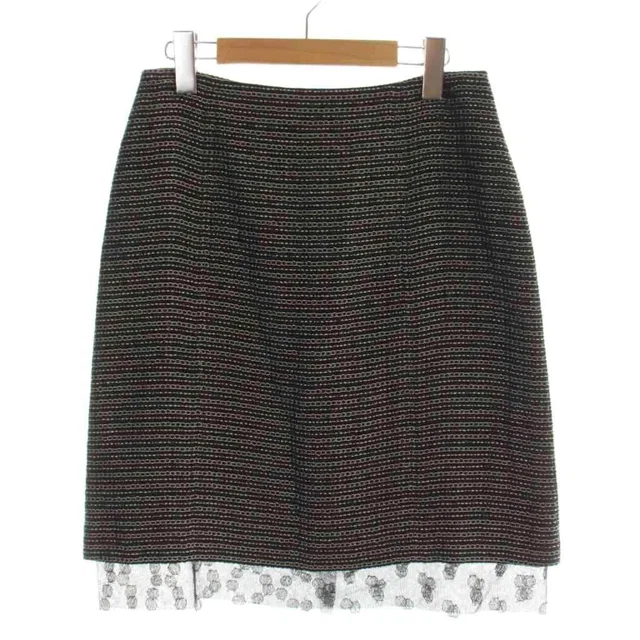 Chanel 03A CC Logo Tweed Sheer Decorative Tight Skirt Hemp Linen 38 Black AP in Black Tweed from The Reluxe
