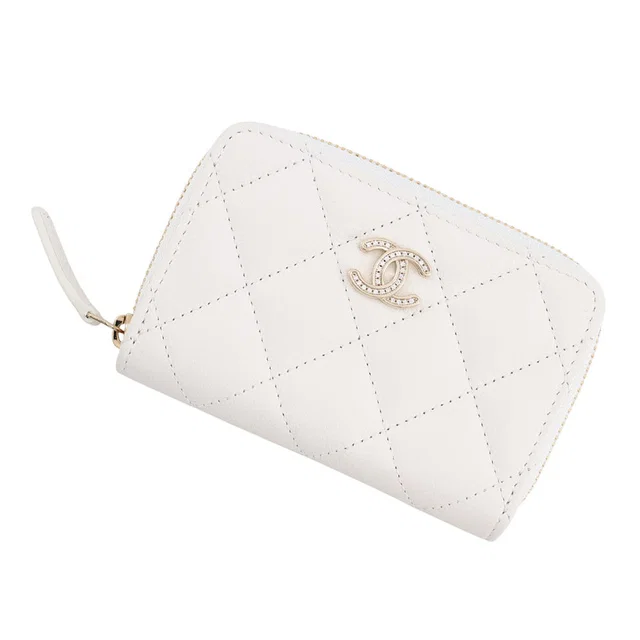 Chanel Rhinestone Classic Zip Coin Purse WhiteAP0216 Caviar Leather in Caviar leather from GALLERY RARE