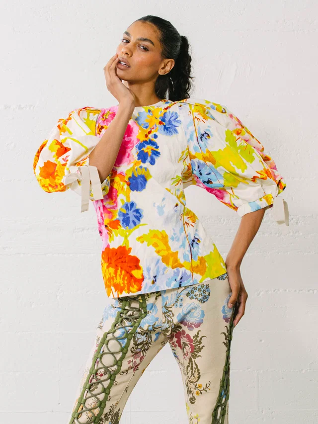 2020 Dries Van Noten X Christian Lacroix Floral Puff Sleeve Top from Arcade Vintage
