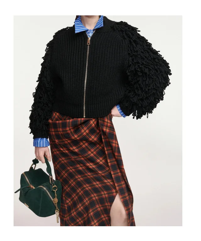 Essentiel Antwerp Black fringe-sleeve wool-blend cardigan, photo 3 of 6 from SENSER