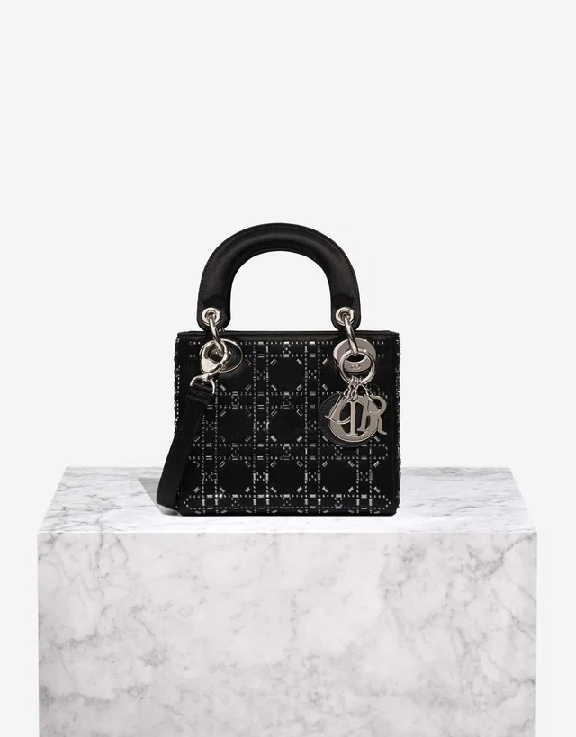 Dior Lady Mini Silk / Rhinestones Black in Black Silk from SACLÀB