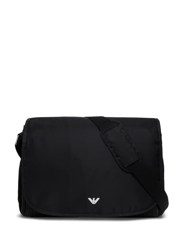 Giorgio Armani Nylon Logo Crossbody Bag — Black in Black Nylon from HEWI