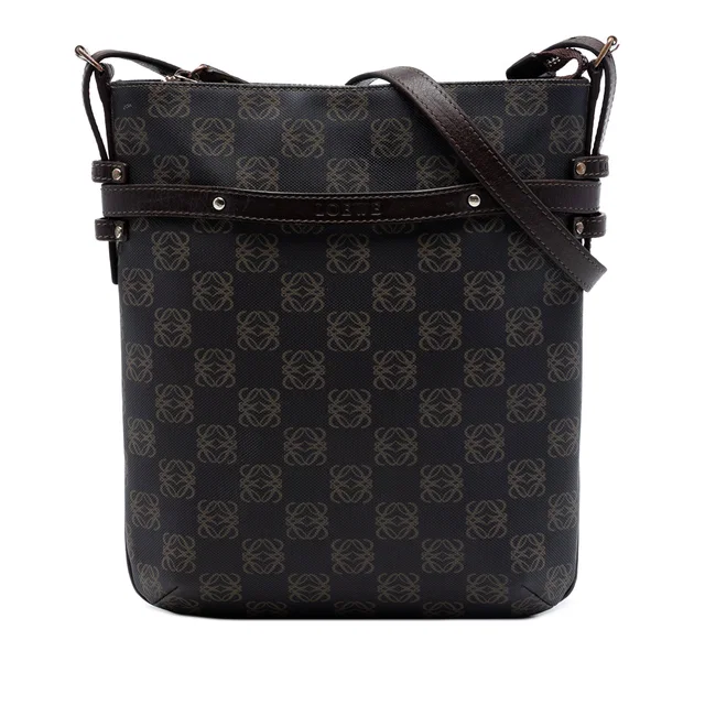Brown LOEWE Anagram Coated Canvas Crossbody in Brown Coated canvas from Designer Revival