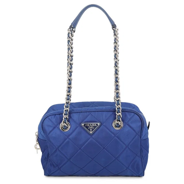 Prada Chain Shoulder Bag Triangle Logo Quilted Nylon in Nylon from The Reluxe