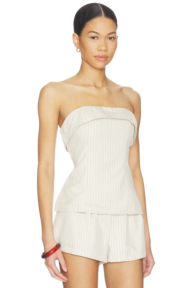 ALL THE WAYS Braylon Strapless Top in Beige Stripe, photo 2 of 5 from REVOLVE (Canada)