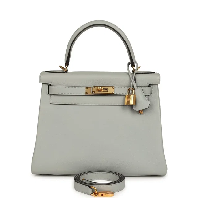 Hermès Kelly Retourne 28 Bleu Glacier Evercolor Gold Hardware in Blue Goatskin from Madison Avenue Couture