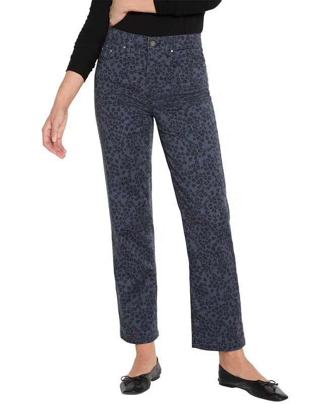 NIC+ZOE Leopard Print Recess Straight Ankle Pant in Blue, image 1 of 1 from Gilt