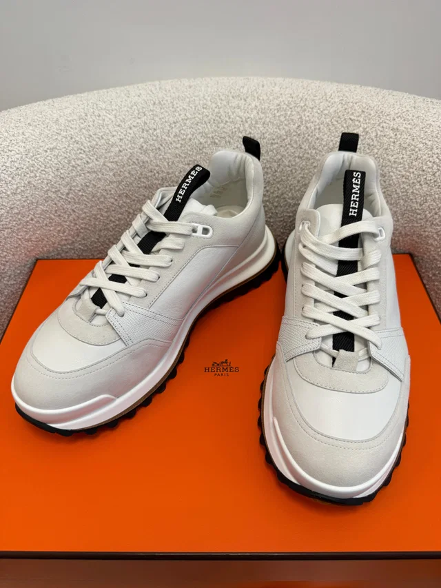 HK LOCATED*HERMÈS LEADER SNEAKER Blanc- Size 41 in White Epsom leather from Luxury Promise