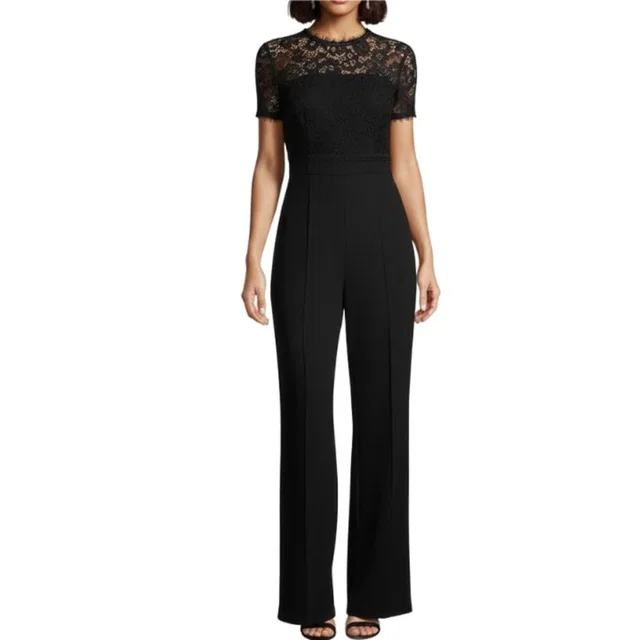 Escada Jumpsuit Lace Bodice Ankle Pants Crewneck Stretch Black Womens Size 12 in black from Poshmark