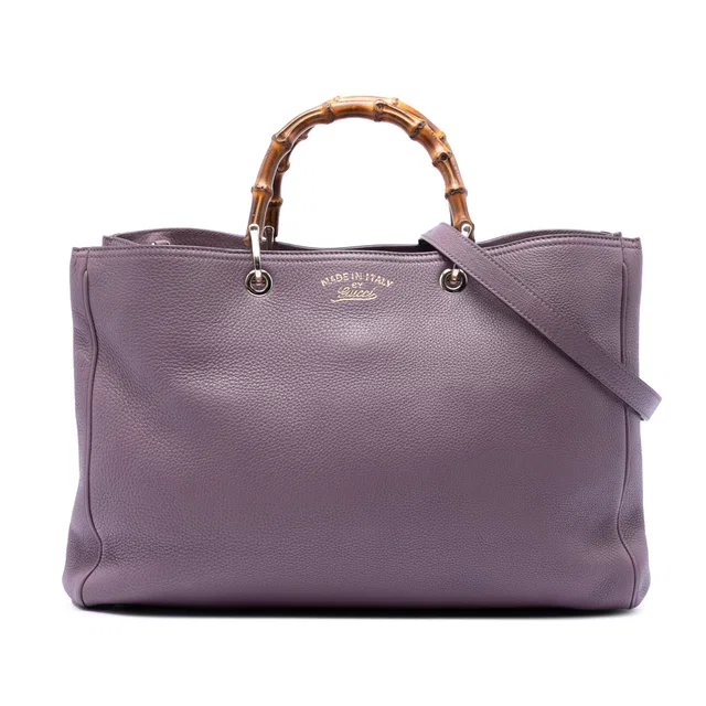 Purple Gucci Large Calfskin Bamboo Shopper Satchel in Purple Calfskin from Designer Revival