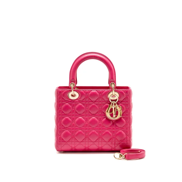 Medium Lady Dior Lambskin PINK GHW in Pink Lambskin from EMIER