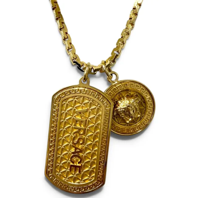 Versace Medusa Dog Tag Chain Necklace Gold in Gold from The Reluxe