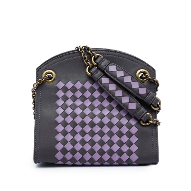 Gray Bottega Veneta Nappa Intrecciato Chain Wallet Shoulder Bag in Grey Nappa leather from Designer Revival