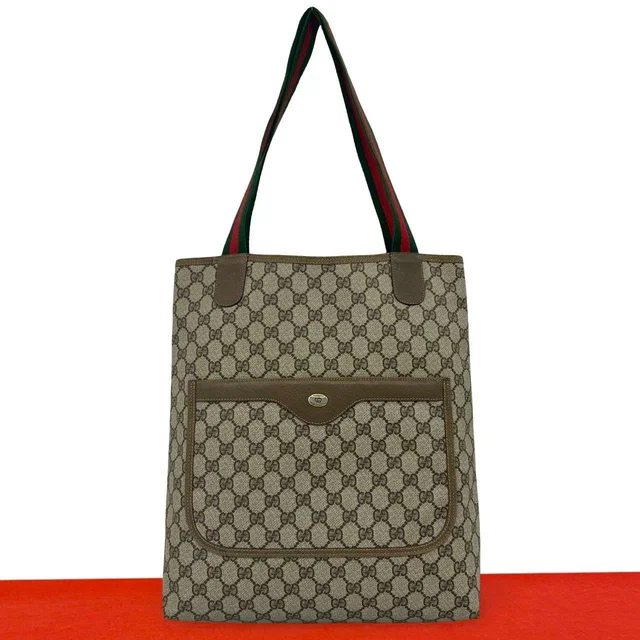 Gucci Vintage Sherry Line GG Logo Leather Tote Bag Brown in Brown Leather from The Reluxe