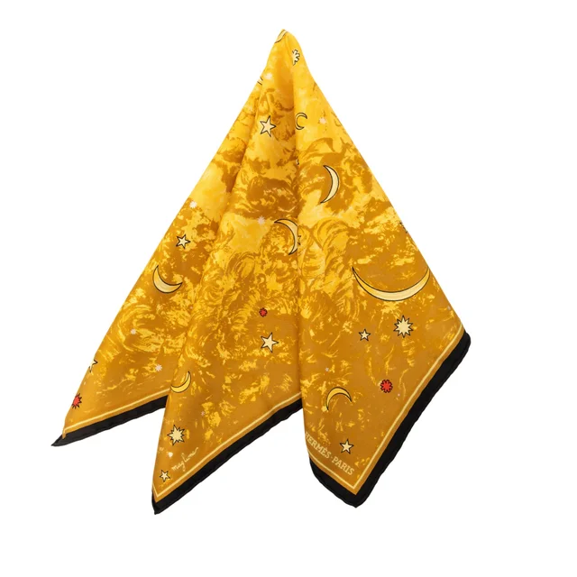 Yellow Hermès Annee des Etoiles Pocket Square Silk Scarf 45 Scarves in Yellow Silk from Designer Revival, photo 1 of 1