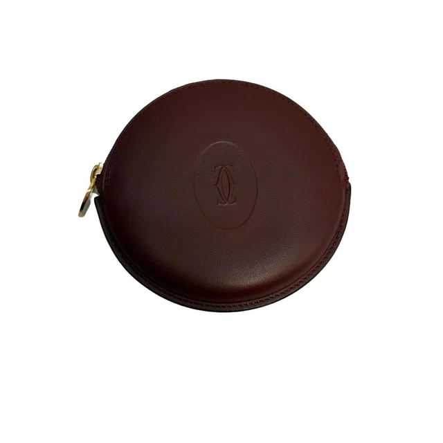 Cartier Must Line Round Coin Purse Bordeaux Leather in Burgundy Leather from The Reluxe