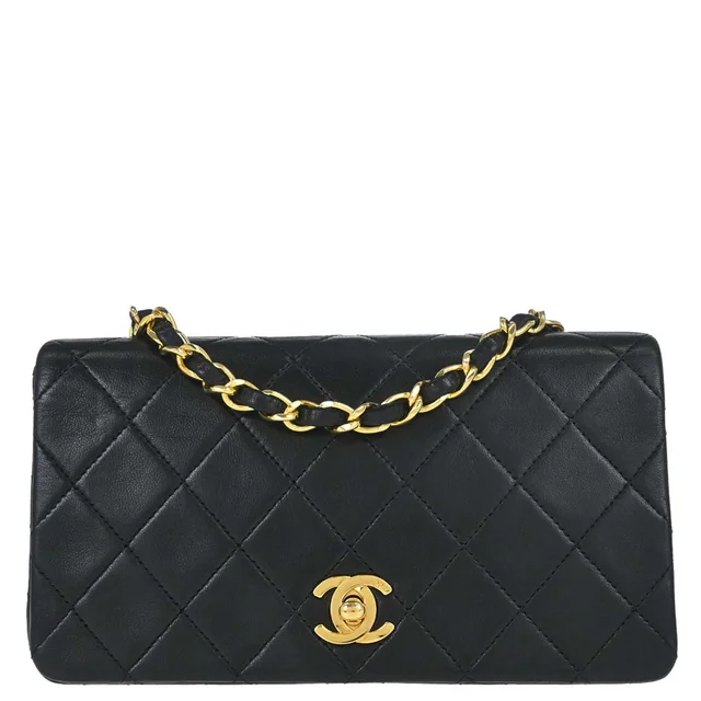 Chanel 1989-1991 Black Lambskin Turnlock Mini Full Flap Shoulder Bag in Black Lambskin from AMORE Vintage Tokyo