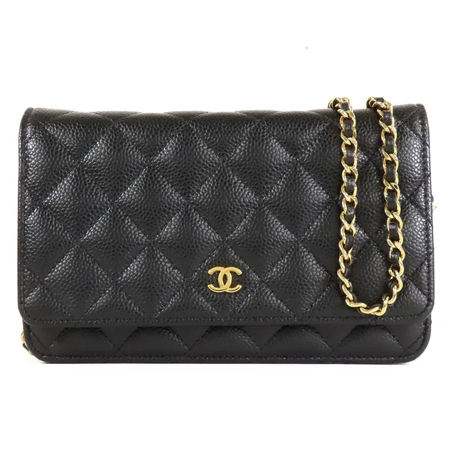 Chanel Chain Wallet Black Gold Caviar Leather Shoulder Bag in Black Caviar leather from The Reluxe