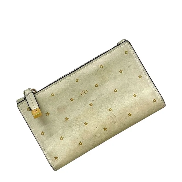 Dior Bifold Wallet Beige Star Pattern Leather in Beige Leather from The Reluxe