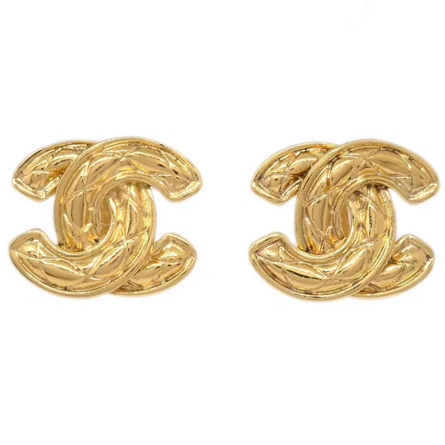 Chanel CC Quilted Earrings Clip-On Gold 2459 in Gold from AMORE Vintage Tokyo