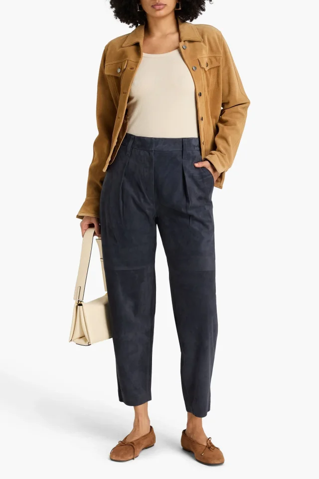 Brunello Cucinelli Suede Tapered Pants in Navy, photo 2 of 4 from THE OUTNET