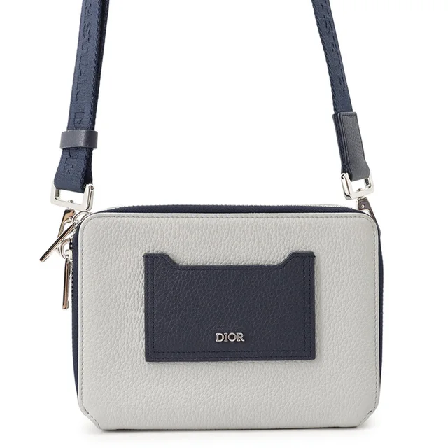 Dior double zip shoulder Gray/Navy2PUBC120GBC Leather in Grey Leather from GALLERY RARE