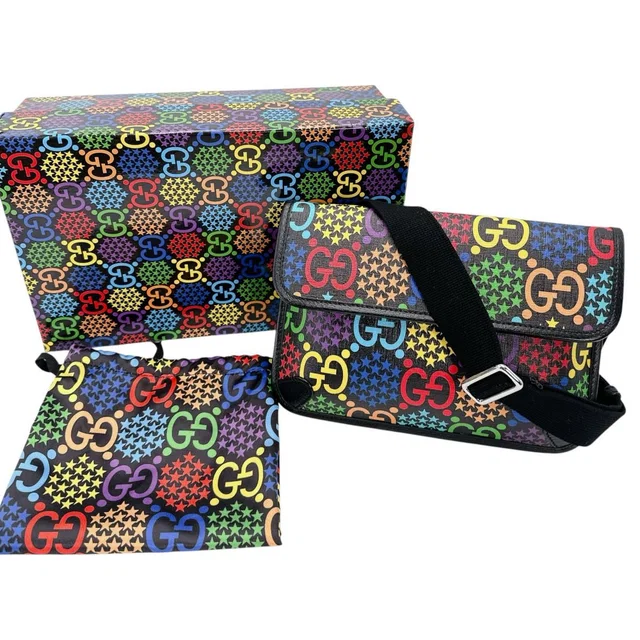 Gucci Belt Bag Waist Pouch GG Psychedelic Black Multicolor in Black Leather from The Reluxe