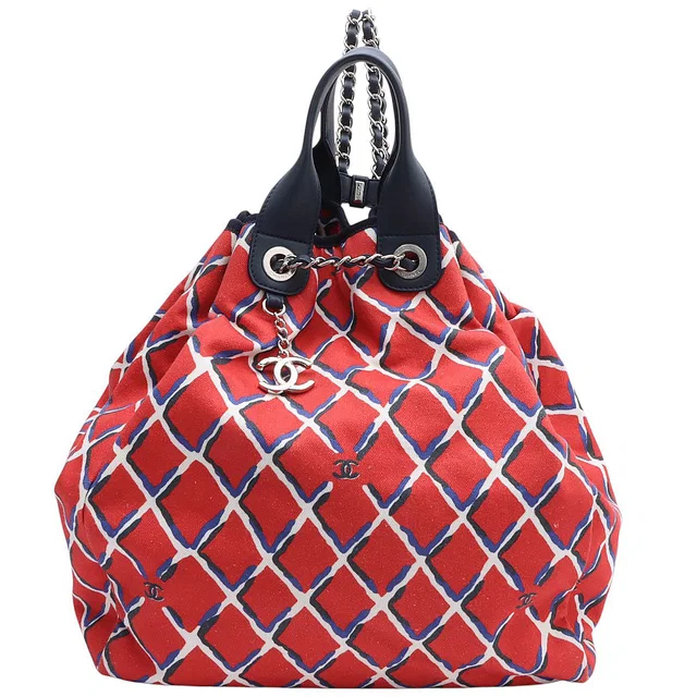 Chanel 2018 Canvas Coco Beach 2-Way Bag, Red/Navy in Red Canvas from VINTAGE QOO TOKYO