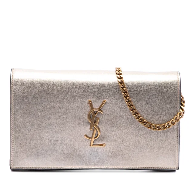 Pink Saint Laurent Medium Metallic Calfskin Monogram Kate Crossbody in Pink Calfskin from Designer Revival