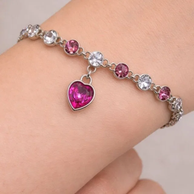 Swarovski Vintage Crystal Bracelet Pink Clear Heart Charm Sterling Overlay in silver|gray|pink from Poshmark