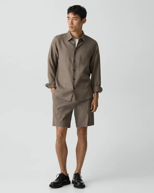 Theory Irving Shirt in Relaxed Linen in MOREL 100% Linen, photo 5 of 9 from Theory