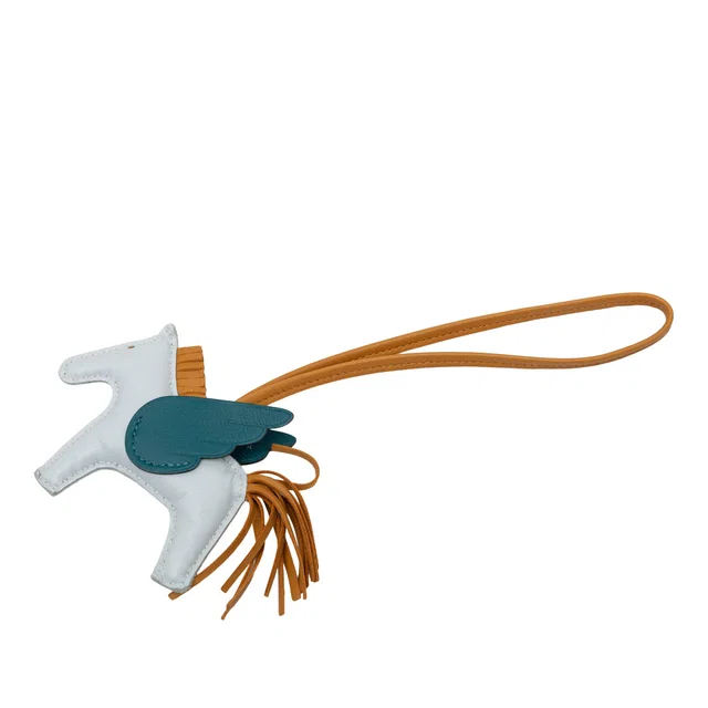 Grey Hermès Milo Lambskin and Swift GriGri Rodeo Pegase Bag Charm PM Key Chain in Grey Swift leather from Designer Revival
