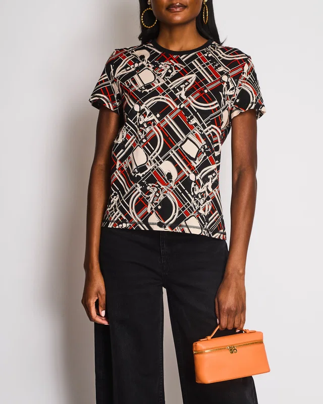 Hermès En Desordre et Chaines Black, Red, and Cream Chain T-Shirt Size FR 40 (UK 12) in Black from Sellier