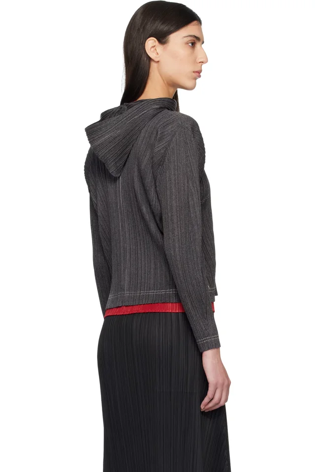 PLEATS PLEASE ISSEY MIYAKE Black Cotton Denim Hoodie, photo 3 of 4 from SSENSE