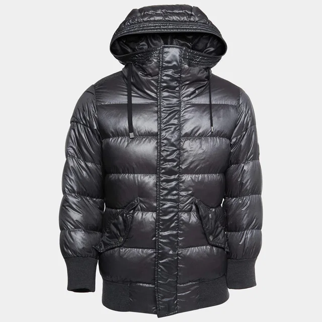 Dolce & Gabbana Dark Grey Nylon Hooded Puffer Jacket S in Grey Nylon from Luxury Promise