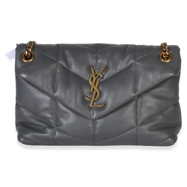 Saint Laurent Grey Quilted Lambskin Small Loulou Puffer Chain Satchel in Grey Lambskin from myGemma