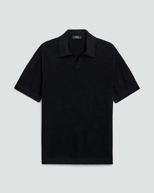 Theory Brenan Polo Shirt in Light Bilen in BLACK 62% Viscose, 38% Polyester; Exclusive Of Elastic, photo 7 of 14 from Theory