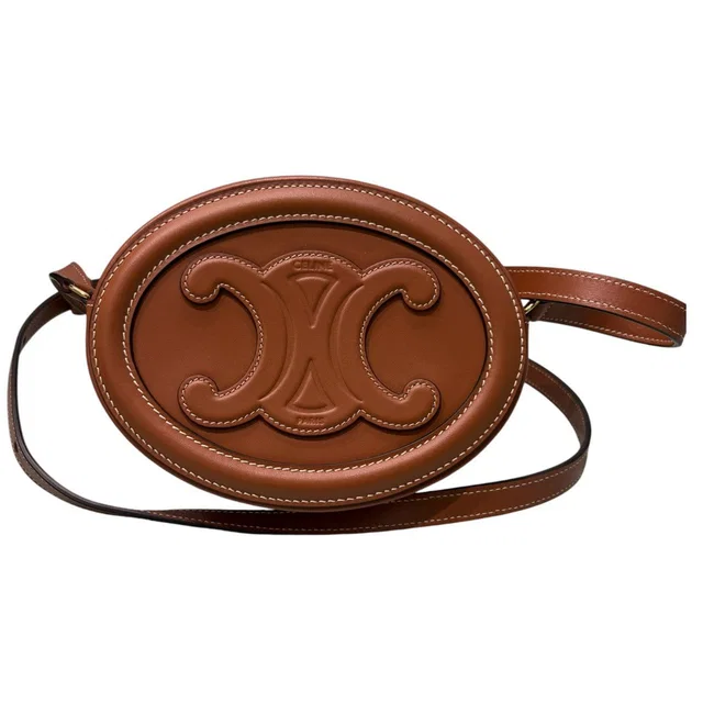 Celine Triomphe Oval Brown Leather Shoulder Bag in Brown Leather from The Reluxe