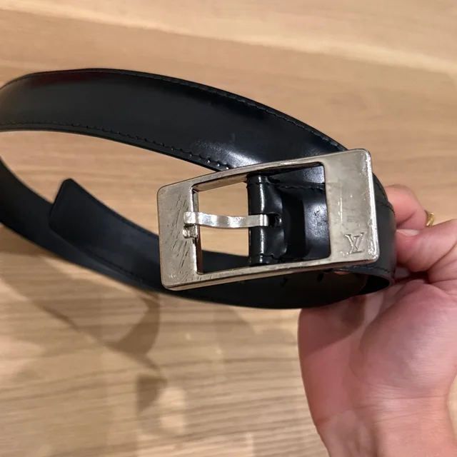 Black Leather Belt With Silver-Tone Lv Buckle in silver|black|gray Leather from Poshmark, photo 1 of 1