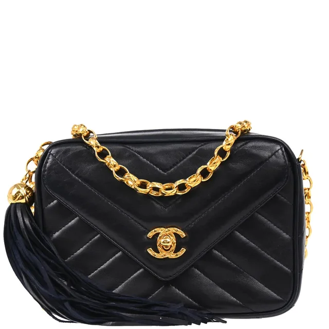 Chanel 1991-1994 Navy Lambskin Chevron Camera Bag Mini in Navy Lambskin from AMORE Vintage Tokyo