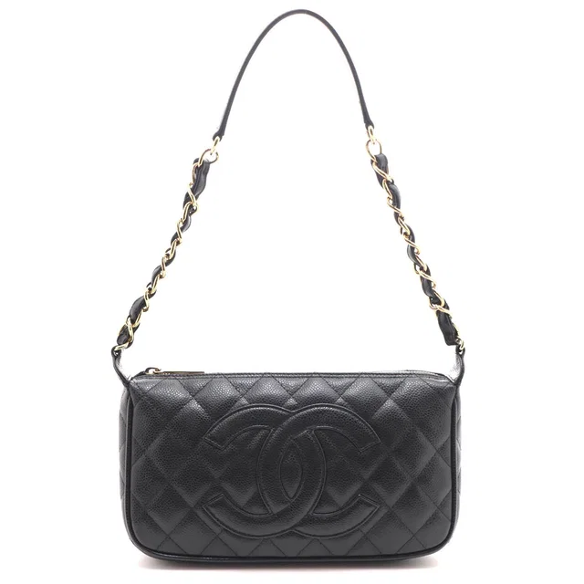 Chanel Quilted Chain Shoulder Black Caviar Bag in Black Caviar leather from The Reluxe