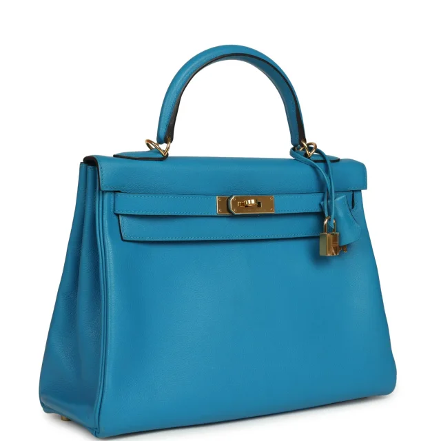 Hermès Kelly Retourne 32 Bleu Zanzibar Evercolor Gold Hardware in Blue Goatskin from Madison Avenue Couture, photo 2 of 9