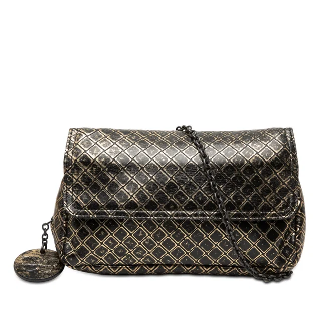 Gold Bottega Veneta Metallic Calfskin Intrecciomirage Chain Flap Crossbody in Gold Calfskin from Designer Revival