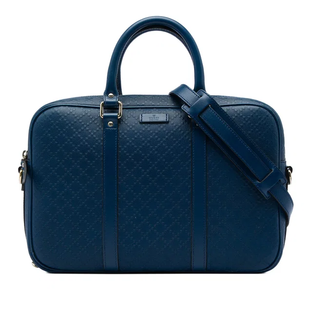 Blue Gucci Medium Diamante Bright Calfskin Business Bag in Blue Calfskin from Designer Revival