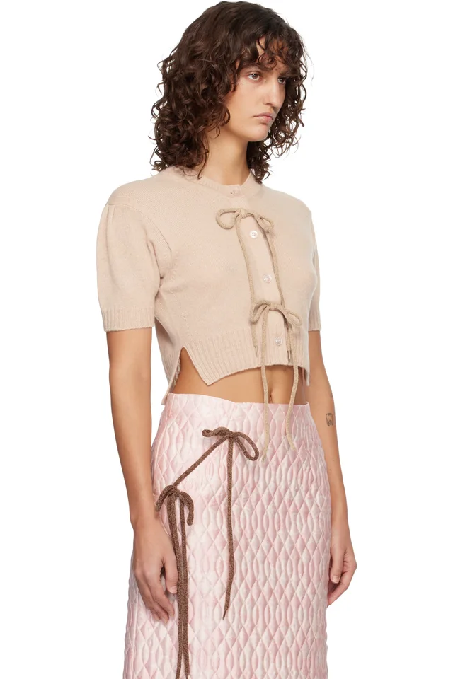Simone Rocha Beige Cropped Cashmere Cardigan, photo 2 of 4 from SSENSE