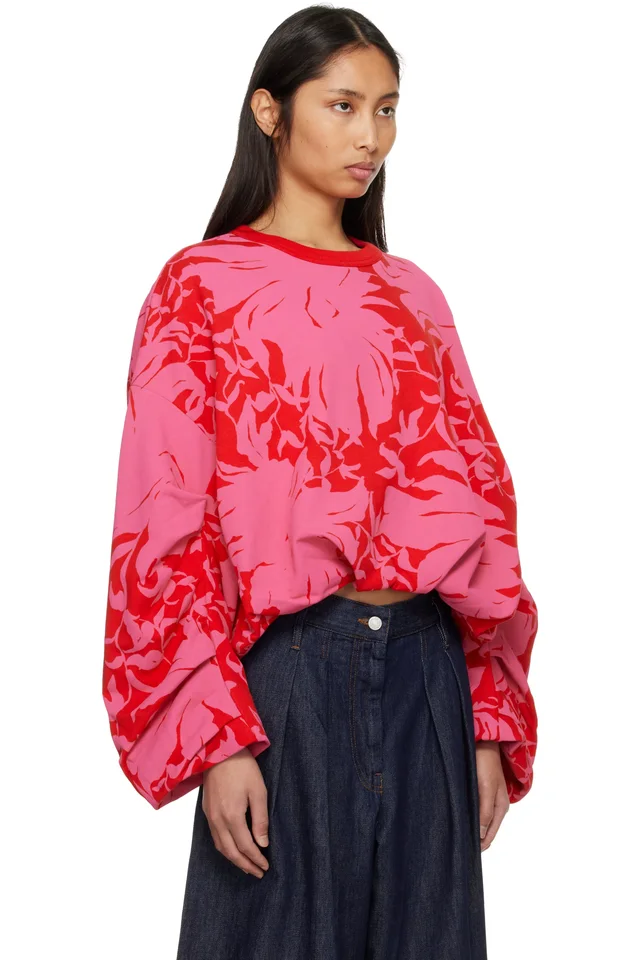Dries Van Noten Red & Pink Draped Sweatshirt, photo 2 of 4 from SSENSE