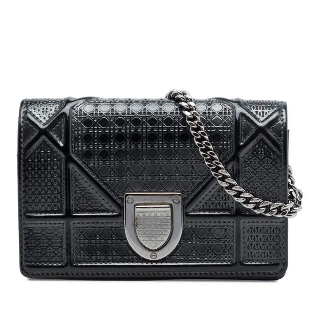 Black Dior Baby Metallic Patent Microcannage Diorama Flap Crossbody Bag in Black Patent leather from Designer Revival