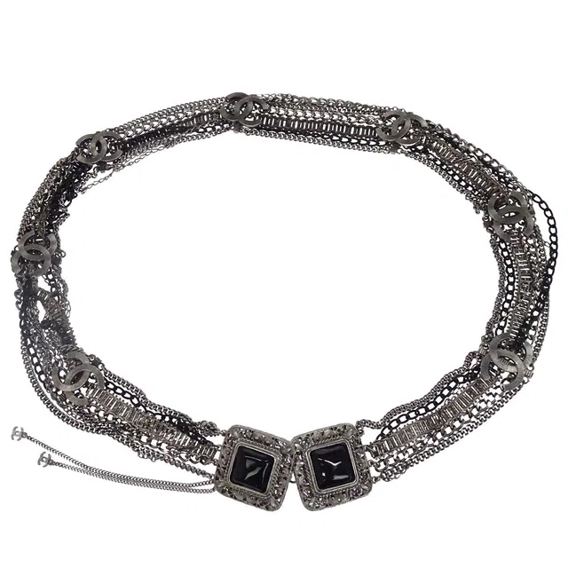 Chanel Chain Belt Silver Gripoix 09P Small Good in Silver from AMORE Vintage Tokyo